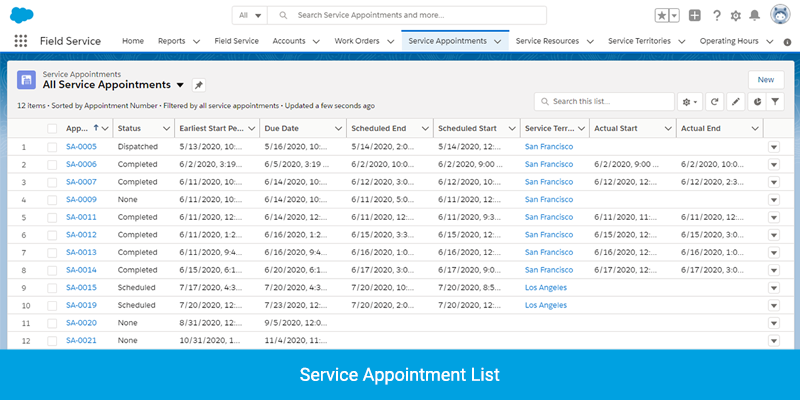 Service Appointment List